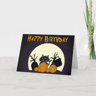 Halloween Birthday Black Cat Pumpkins Graveyard Kort