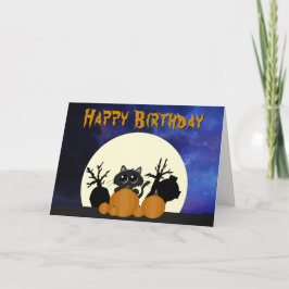Halloween Birthday Black Cat Pumpkins Graveyard Kort