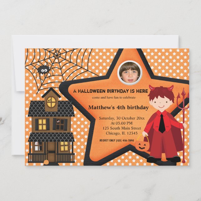 Halloween Birthday Costume (Orange) Inbjudningar (Framsida)