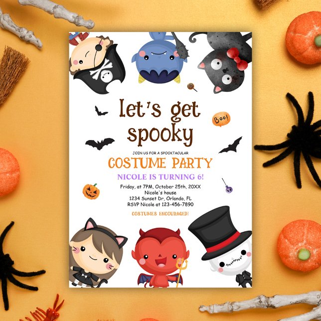 Halloween Birthday Costume Party Kids Funny Cute Inbjudningar (Halloween Cute Birthday Costume Party Invitation)