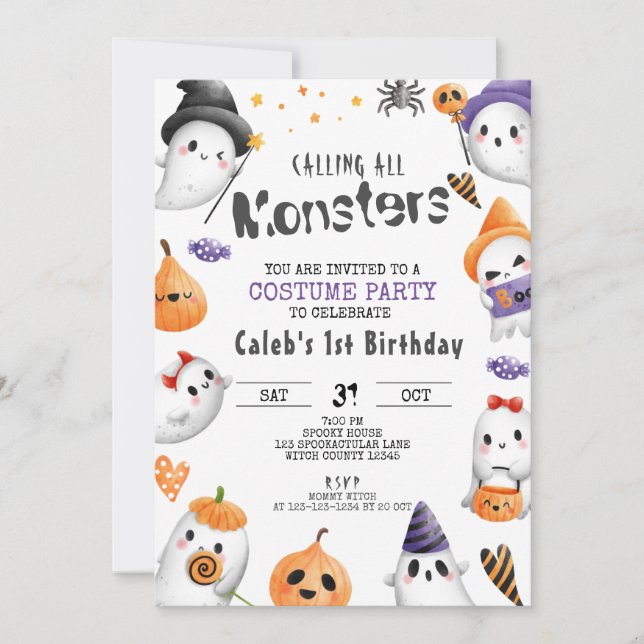 Halloween Birthday, Costume Party, Kids Party Inbjudningar (Framsida)