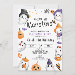 Halloween Birthday, Costume Party, Kids Party Inbjudningar