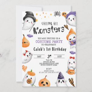 Halloween Birthday, Costume Party, Kids Party Inbjudningar