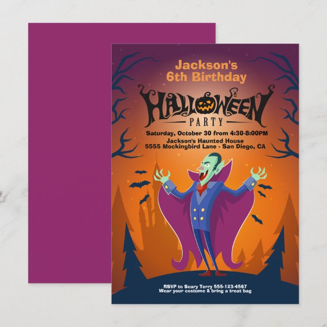 Halloween Birthday Count Dracula-inbjudningar Inbjudningar (Fram/baksida)