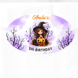 Halloween Birthday Cute Little Witch Oval Sticker Ovalt Klistermärke