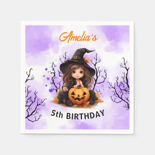 Halloween Birthday Cute Little Witch Pappra Napkin Pappersservett (Framsidan)