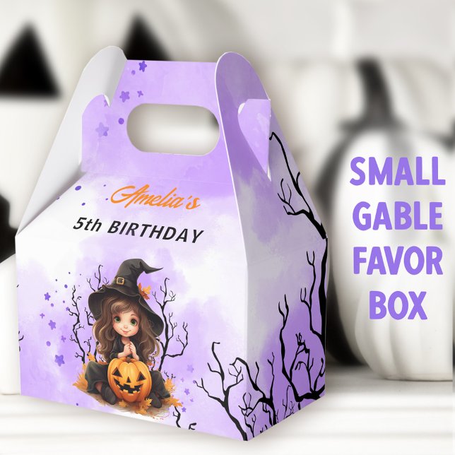 Halloween Birthday Cute Little Witch Small Gable G Presentaskar (Little Witch Small Gable Favor Boxes - You can choose from 3 sizes of these gable favor boxes)