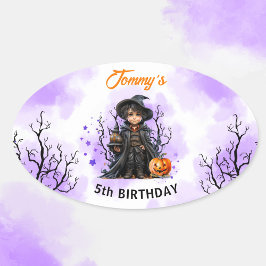 Halloween Birthday Cute Little Wizard Oval Sticker Ovalt Klistermärke