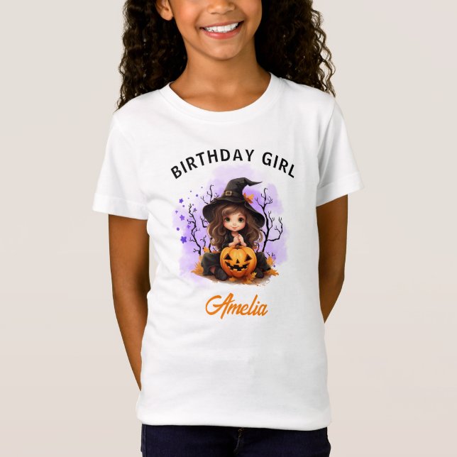 Halloween Birthday Cute Witch Girls T-shirt (Framsida)