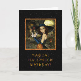 Halloween Birthday - Cute Witch Star Himmel Kort