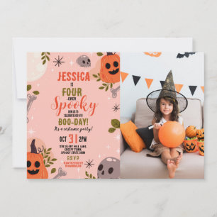 Halloween Birthday FYURever 4th Girls Party Photo Inbjudningar