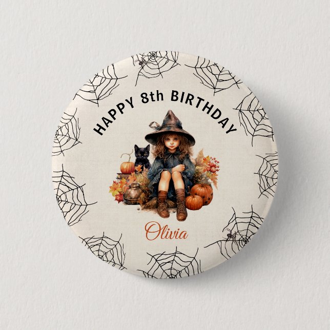 Halloween Birthday Girl Little Witch Button Knapp (Framsida)