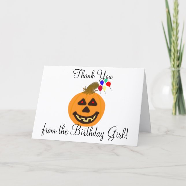 Halloween Birthday Girl Tack Pumpkin Balloons Kort (Framsida)
