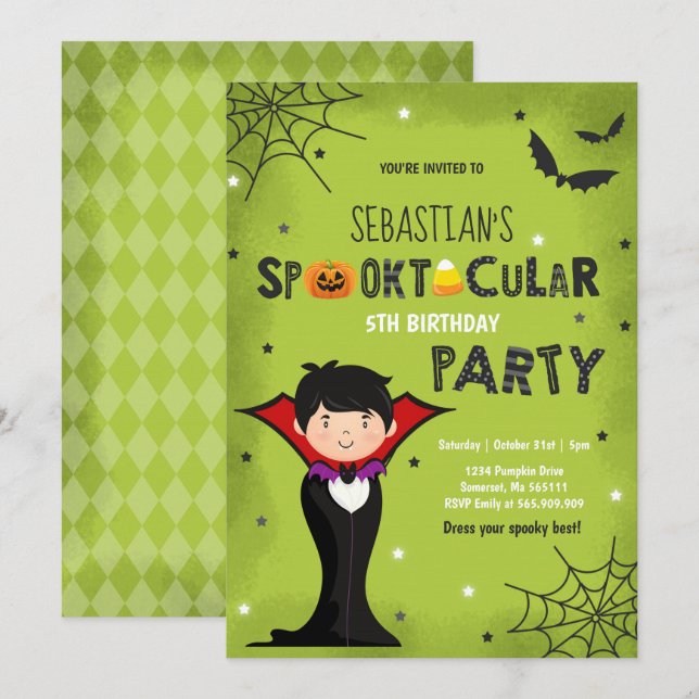 Halloween Birthday Inbjudan Vampire Halloween fest (Fram/baksida)