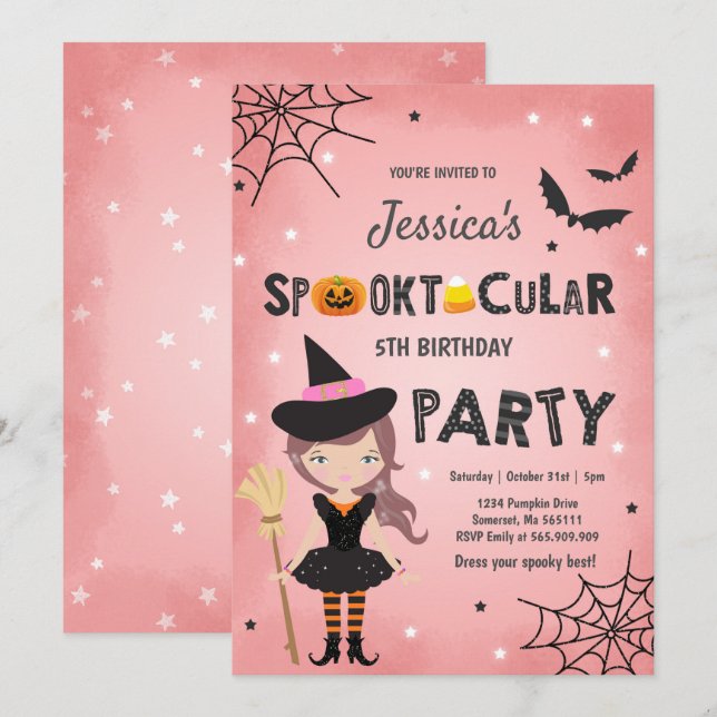 Halloween Birthday Inbjudan Witch Halloween fest (Fram/baksida)