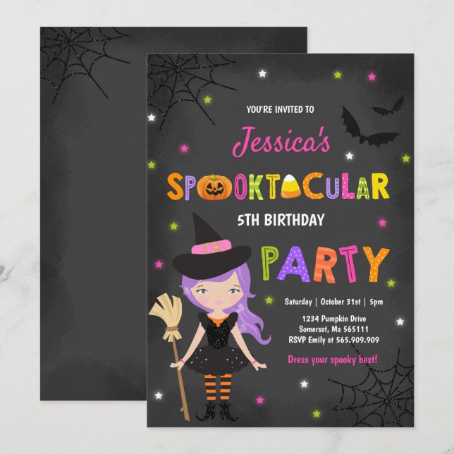 Halloween Birthday Inbjudan Witch Halloween fest (Fram/baksida)