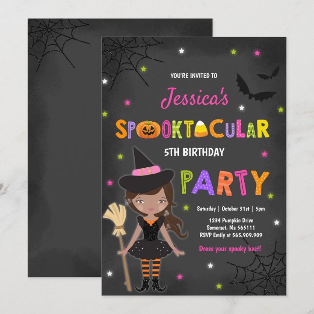 Halloween Birthday Inbjudan Witch Halloween fest (Fram/baksida)