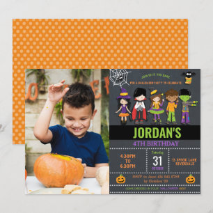 Halloween Birthday Kids Costume Party Inbjudningar