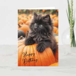 Halloween Birthday Kitten på Pumpkin Kort