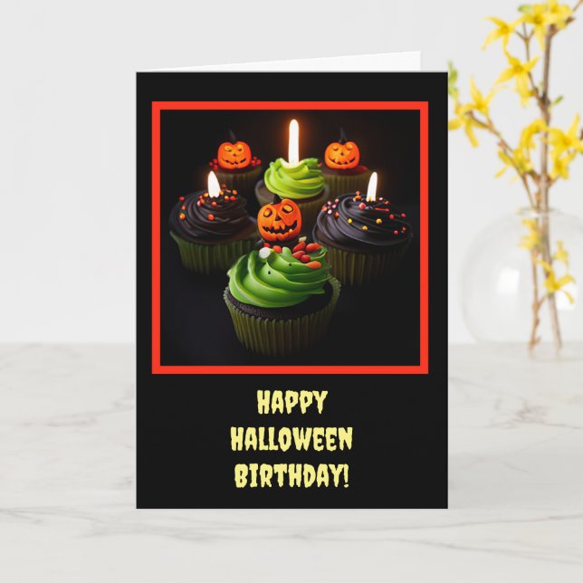 Halloween Birthday med Muffinsar Cute Kort (Gul blomma)