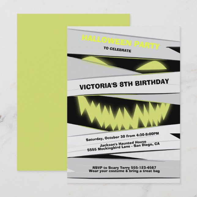 Halloween Birthday Mummy-inbjudningar Inbjudningar (Fram/baksida)