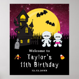 Halloween Birthday Mummy Rosa Välkomstskylt Poster