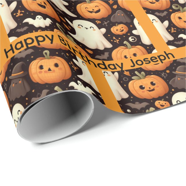 Halloween Birthday Personalize Namn Boy eller Girl Presentpapper (Rullad Hörn)