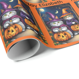 Halloween Birthday Personalize Namn Cat Witches Presentpapper
