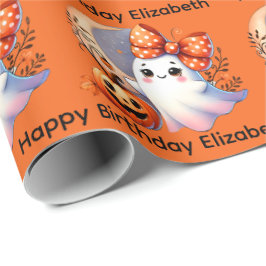 Halloween Birthday Personalize Namn Girly Ghost Presentpapper