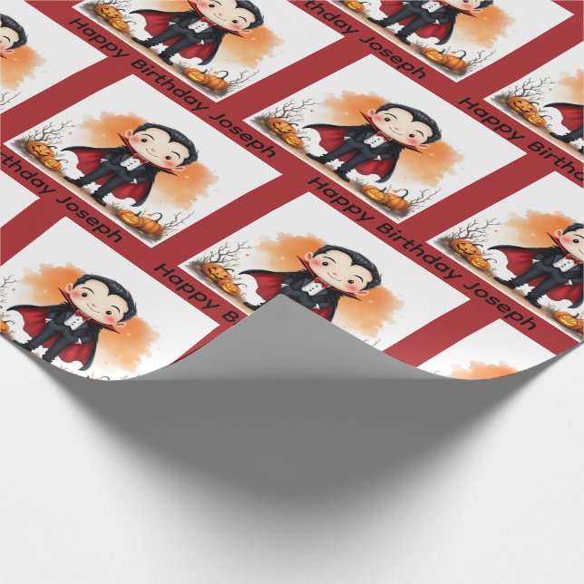 Halloween Birthday Personalize Namn Vampire Boy's Presentpapper (Hörn)