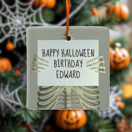 Halloween Birthday Skeleton Photo Ornament