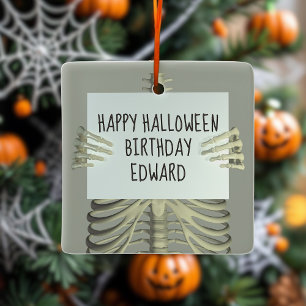 Halloween Birthday Skeleton Photo Ornament