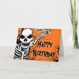 Halloween Birthday Skeleton Spooky Orange Black Kort