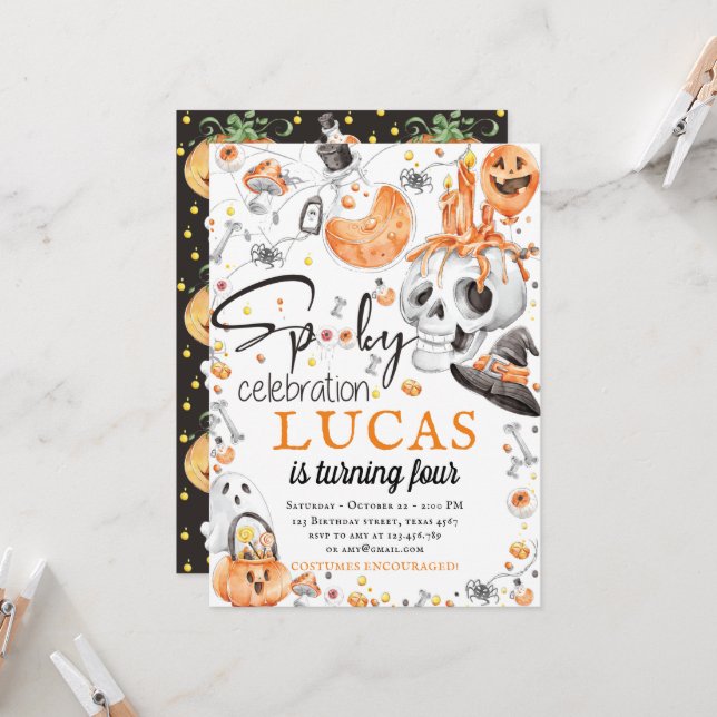 Halloween Birthday Spooky Firande Inbjudningar (Fram/Back In Situ)
