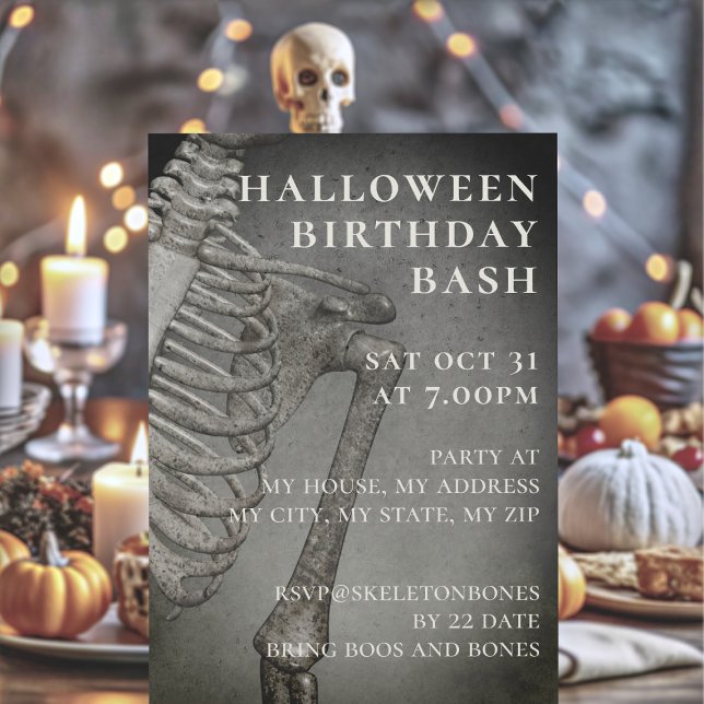 Halloween Birthday Spooky Skeleton Party Inbjudningar (Birthday bash on Halloween? Here's your invitation!)