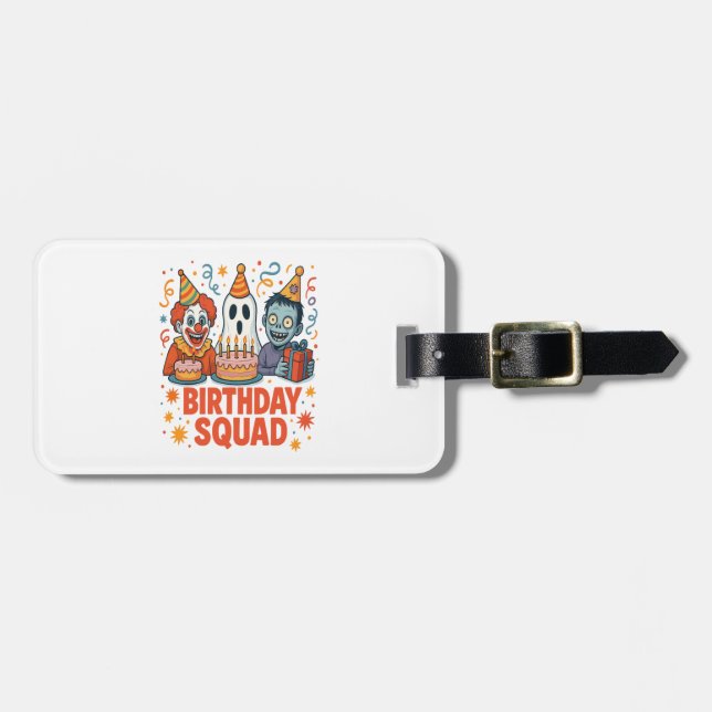 Halloween Birthday Squad Creepy Clown Ghost Zombie Bagagebricka (Horisontell Framsida)
