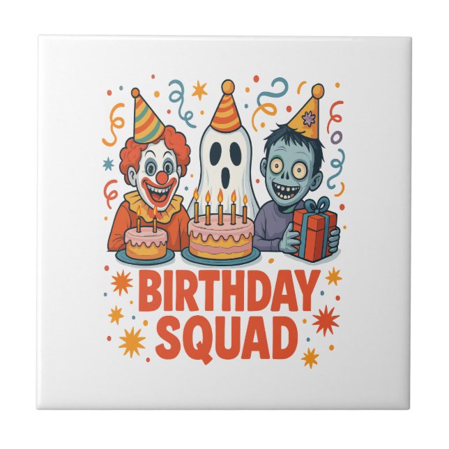 Halloween Birthday Squad Creepy Clown Ghost Zombie Kakelplatta (Framsidan)