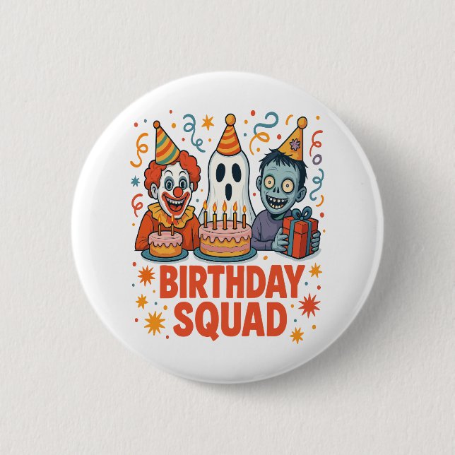 Halloween Birthday Squad Creepy Clown Ghost Zombie Knapp (Framsida)