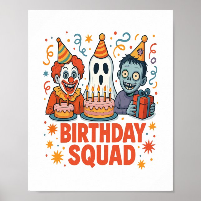 Halloween Birthday Squad Creepy Clown Ghost Zombie Poster (Framsidan)