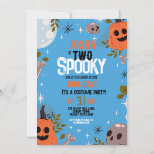 Halloween Birthday TWO Boys Party Spöken Blue Inbjudningar