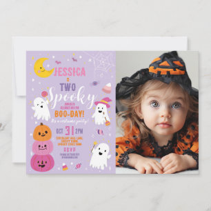 Halloween Birthday TWO Girls Party Spöken Photo Inbjudningar