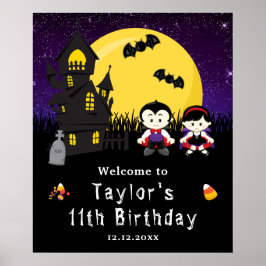 Halloween Birthday Vampires Lila Välkomstskylt Poster
