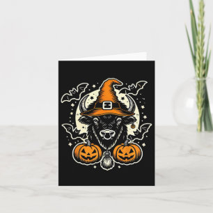 Halloween Bison Spooky Witch Hat and Pumpkins Art Kort