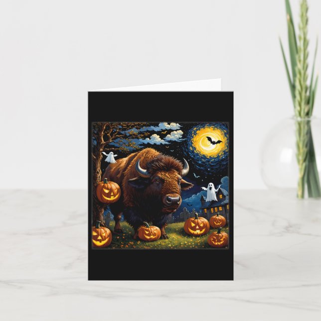 Halloween Bison Starry Night Kort (Framsida)