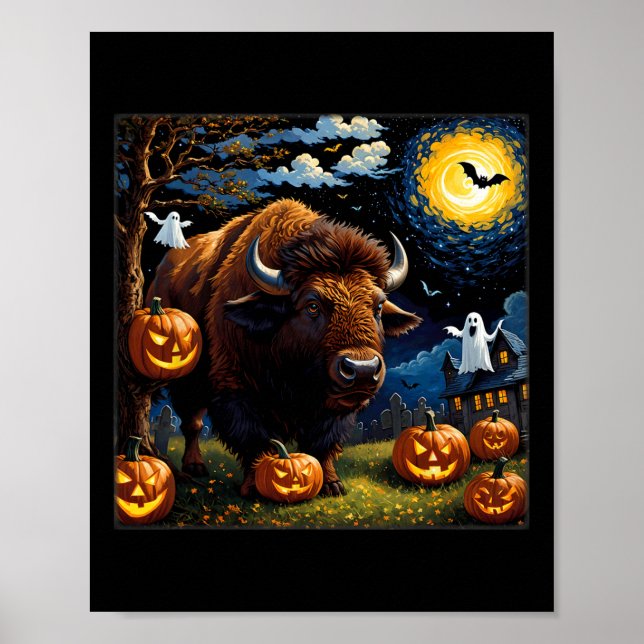 Halloween Bison Starry Night Poster (Framsidan)