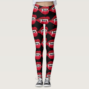 Halloween Bita Me Vampire Fangs och Läppar Leggings