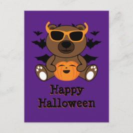 Halloween björn pumpa Cool söt Lila Vykort