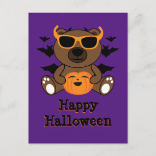 Halloween björn pumpa Cool söt Lila Vykort