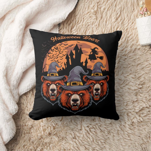 Halloween-björnar med häxa och slott kudde (Filt)