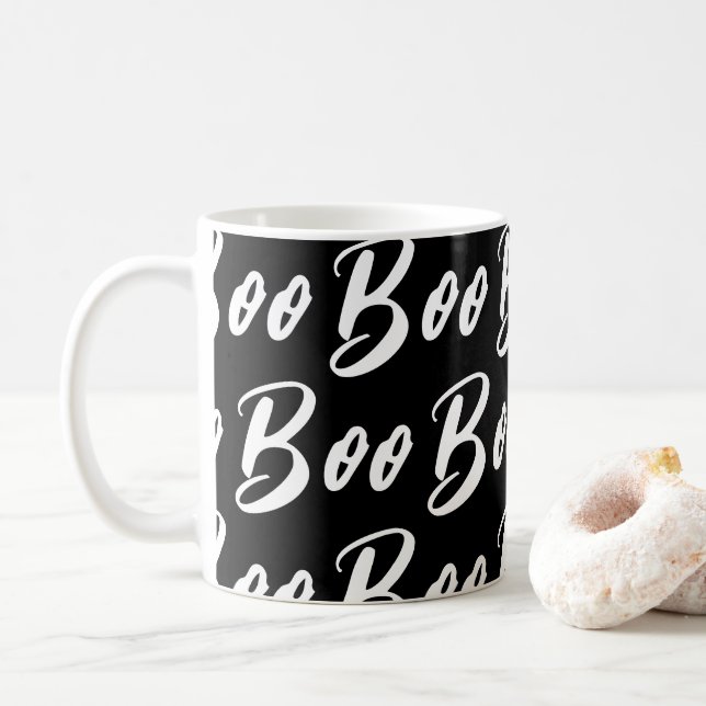 Halloween Black and White Bo Text mönster Kaffemugg (Med munk)